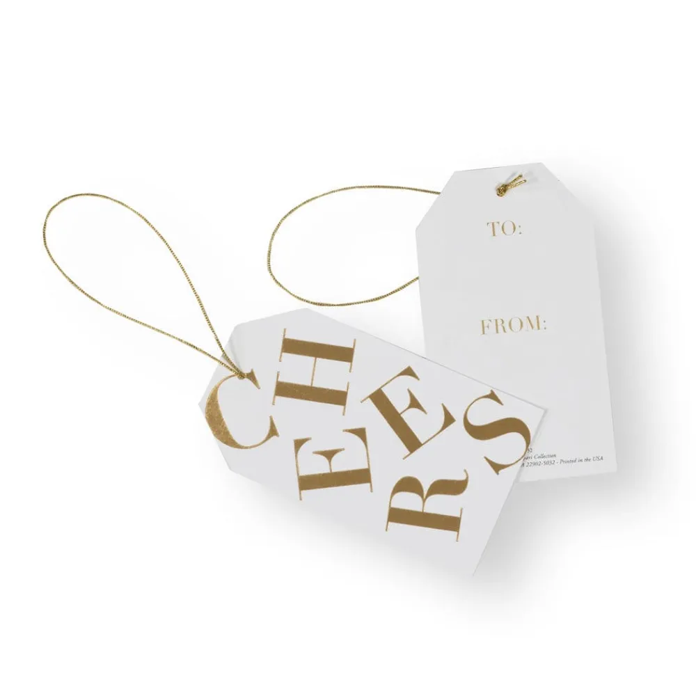 Caspari Graduation Celebration|Engagement Party|Tossed Cheers Classic Gift Tags in White & Gold Foil - 2 Per Package