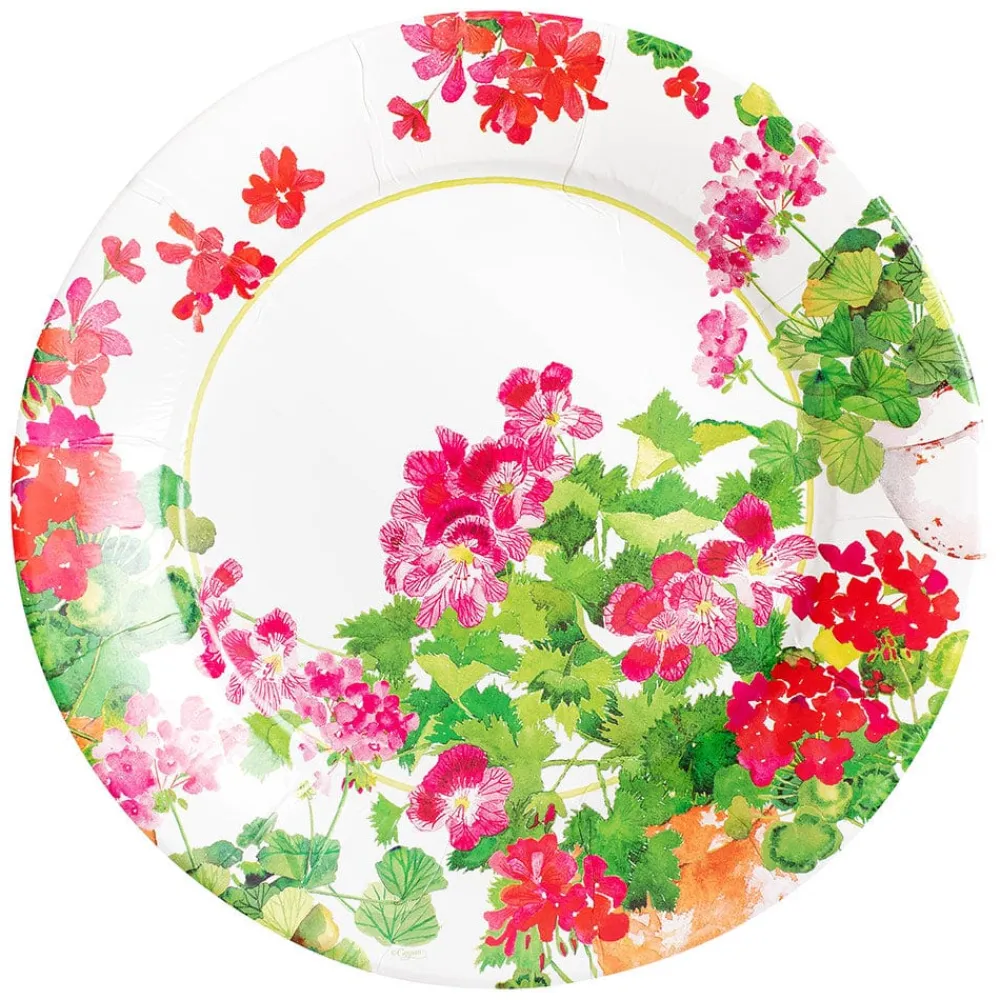 Caspari Paper Dinner Plates|Trailing Geranium Dinner Plates - 8 Per Package