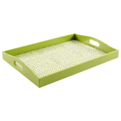 Caspari Lacquerware|Bar Trays|Trellis Lacquer Large Rectangle Tray in Green - 1 Each