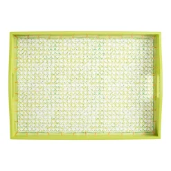 Caspari Lacquerware|Bar Trays|Trellis Lacquer Large Rectangle Tray in Green - 1 Each