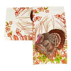 Caspari Thanksgiving|Paper Guest Towels|Turkey And Berries Guest Towel Napkins - 15 Per Package