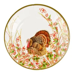 Caspari Thanksgiving|Paper Salad And Dessert Plates|Turkey And Berries Paper Salad & Dessert Plates - 8 Per Package