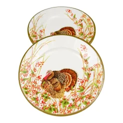 Caspari Thanksgiving|Paper Salad And Dessert Plates|Turkey And Berries Paper Salad & Dessert Plates - 8 Per Package