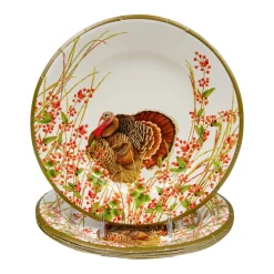 Caspari Thanksgiving|Paper Salad And Dessert Plates|Turkey And Berries Paper Salad & Dessert Plates - 8 Per Package