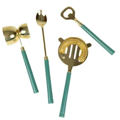 Caspari Cocktail Party|Bar Tools & Acrylic Barware|Turquoise & Shiny Brass Bar Tool Sets