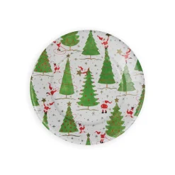 Caspari Christmas Plates|Paper Salad And Dessert Plates|Twirling Santas Salad & Dessert Plates - 8 Per Package