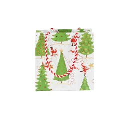 Caspari Gift & Bottle Bags|Twirling Santas Small Square Gift Bag - 1 Each