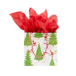 Caspari Gift & Bottle Bags|Twirling Santas Small Square Gift Bag - 1 Each