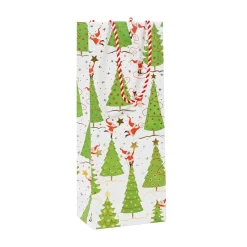 Caspari Christmas Gift & Bottle Bags|Gift & Bottle Bags|Twirling Santas Wine & Bottle Gift Bag - 1 Each