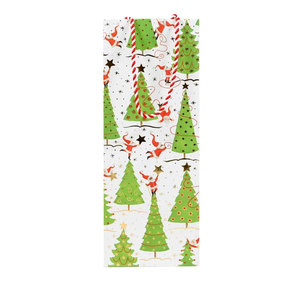 Caspari Christmas Gift & Bottle Bags|Gift & Bottle Bags|Twirling Santas Wine & Bottle Gift Bag - 1 Each