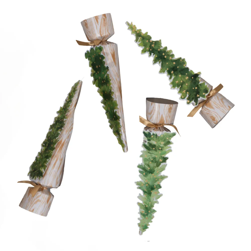 Caspari Christmas Crackers|Celebration Crackers|White Christmas 10" Luxury Cone Crackers - 8 per box