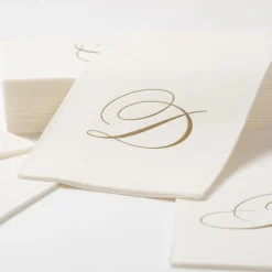 Caspari Engagement Party|Paper Guest Towels|White Pearl & Gold Paper Linen Single Initial Boxed Guest Towel Napkins - 24 Per Package