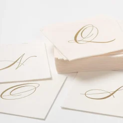 Caspari Engagement Party|Paper Cocktail Napkins|White Pearl & Gold Paper Linen Single Initial Boxed Cocktail Napkins - 30 Per Box