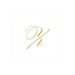 Caspari Engagement Party|Paper Cocktail Napkins|White Pearl & Gold Paper Linen Single Initial Boxed Cocktail Napkins - 30 Per Box