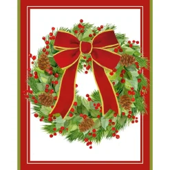 Personalization by Caspari Personalized Holiday Cards|Personalized Christmas Cards|White Pine & Red Bow Wreath Personalized Christmas Cards