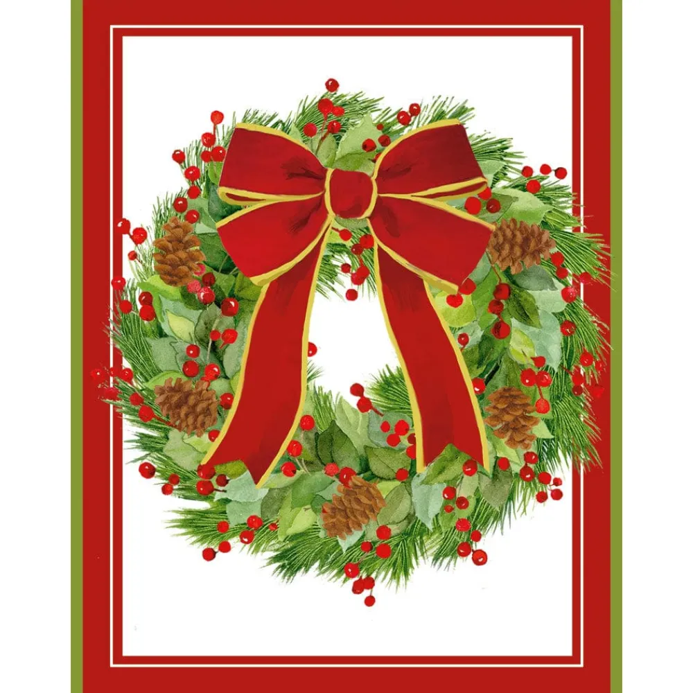 Caspari Christmas And Holiday Cards|Boxed Holiday Cards|White Pine And Red Bow Wreath Classic Boxed Christmas Cards - includes 15 cards & envelopes
