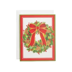 Caspari Christmas And Holiday Cards|Boxed Holiday Cards|White Pine And Red Bow Wreath Classic Boxed Christmas Cards - includes 15 cards & envelopes