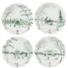 Juliska Serving Platters & Bowls|Ceramic Plates & Dinnerware|Winter Frolic Party Plates Assorted Set of 4 - Evergreen