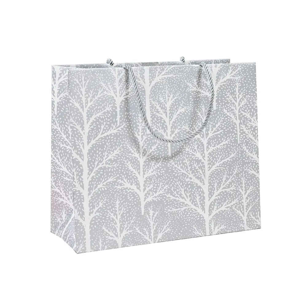 Caspari Christmas Gift & Bottle Bags|Gift & Bottle Bags|Winter Trees Silver Large Gift Bag - 1 Each