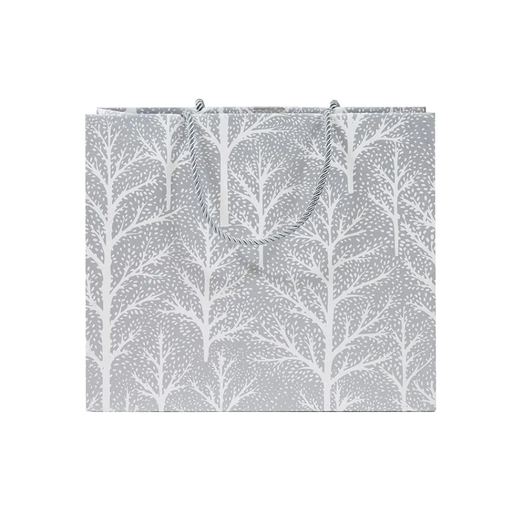 Caspari Christmas Gift & Bottle Bags|Gift & Bottle Bags|Winter Trees Silver Large Gift Bag - 1 Each