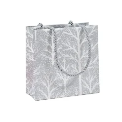 Caspari Christmas Gift & Bottle Bags|Gift & Bottle Bags|Winter Trees Silver Small Square Gift Bag - 1 Each
