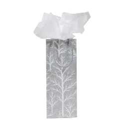 Caspari Christmas Gift & Bottle Bags|Gift & Bottle Bags|Winter Trees Silver Wine & Bottle Gift Bag - 1 Each