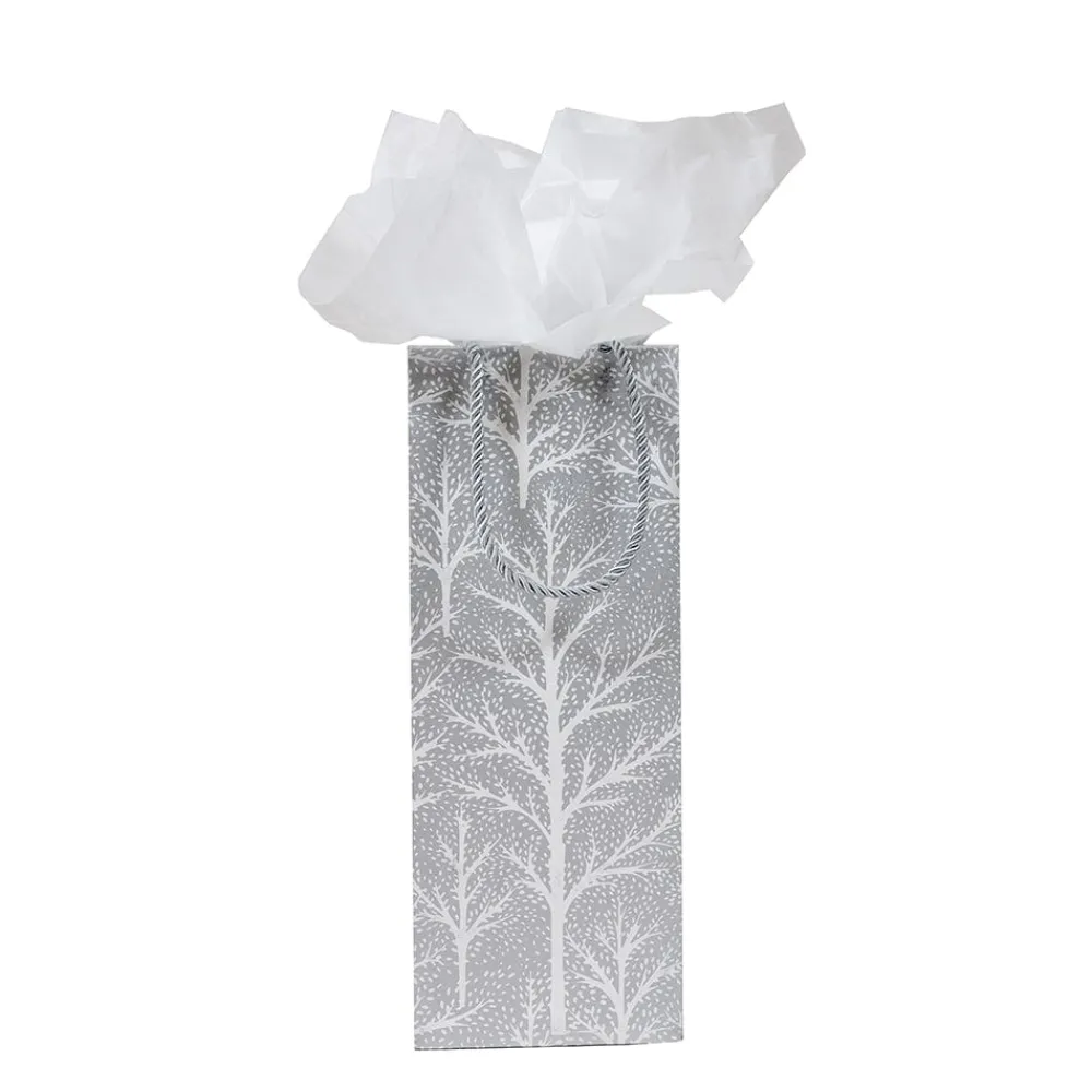 Caspari Christmas Gift & Bottle Bags|Gift & Bottle Bags|Winter Trees Silver Wine & Bottle Gift Bag - 1 Each