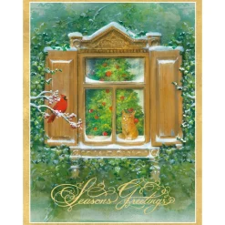 Caspari Christmas And Holiday Cards|Boxed Holiday Cards|Wintry Window View Classic Boxed Christmas Cards - includes 15 cards & envelopes