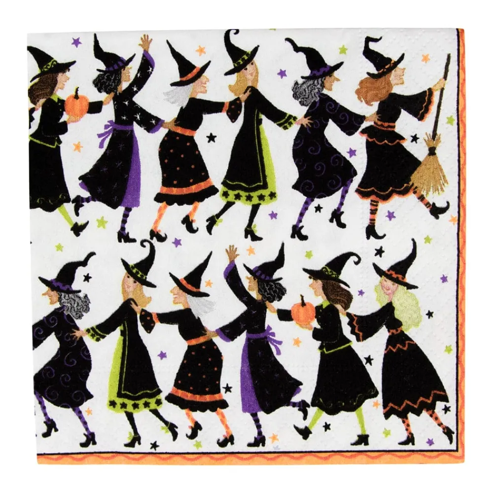 Caspari Halloween|Paper Cocktail Napkins|Witches Conga Line Cocktail Napkins - 20 Per Package