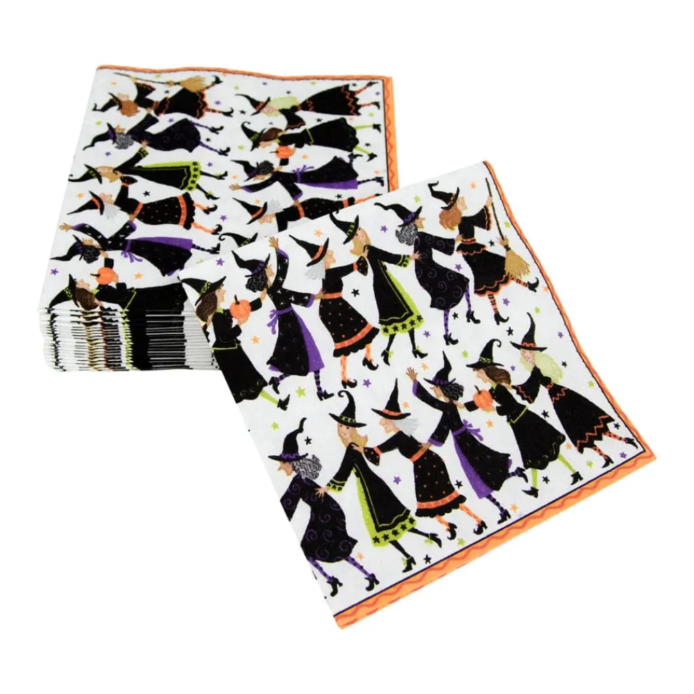 Caspari Halloween|Paper Cocktail Napkins|Witches Conga Line Cocktail Napkins - 20 Per Package