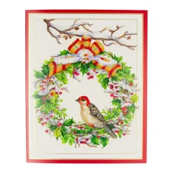 Caspari Christmas And Holiday Cards|Boxed Holiday Cards|Wreath And Woodpecker Petite Boxed Christmas Cards - includes 15 cards & envelopes