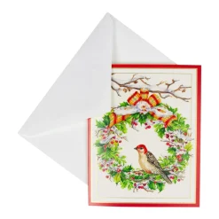Caspari Christmas And Holiday Cards|Boxed Holiday Cards|Wreath And Woodpecker Petite Boxed Christmas Cards - includes 15 cards & envelopes